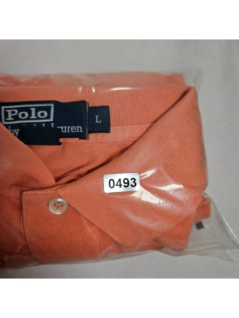 Polo Ralph Lauren Shirt Mens Large L Orange Pique Cotton Short Sleeve Navy Pony